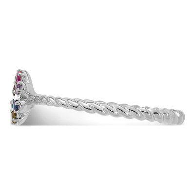 14K White Gold 1/10 ct tw Diamond 8-Birthstone Flower Ring – view 4