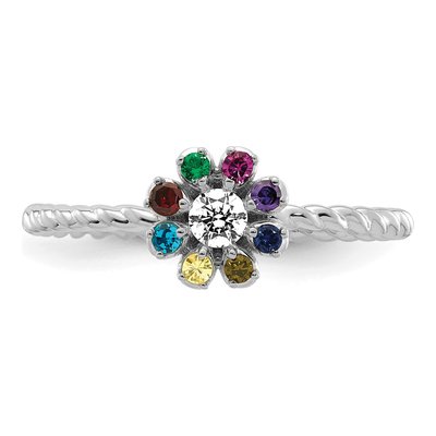 14K White Gold 1/10 ct tw Diamond 8-Birthstone Flower Ring – view 5