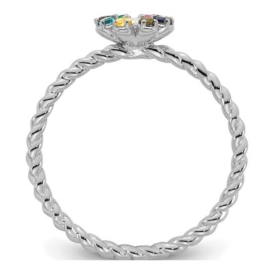 14K White Gold 1/10 ct tw Diamond 8-Birthstone Flower Ring – view 3
