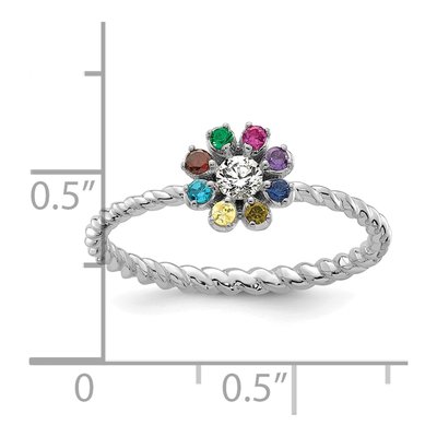 14K White Gold 1/10 ct tw Diamond 8-Birthstone Flower Ring – view 6