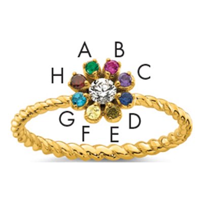 14K Yellow Gold 1/10 ct tw Diamond Birthstone Flower Ring
