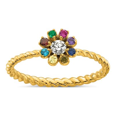 14K Yellow Gold 1/10 ct tw Diamond Birthstone Flower Ring – view 2