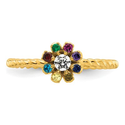 14K Yellow Gold 1/10 ct tw Diamond Birthstone Flower Ring – view 5