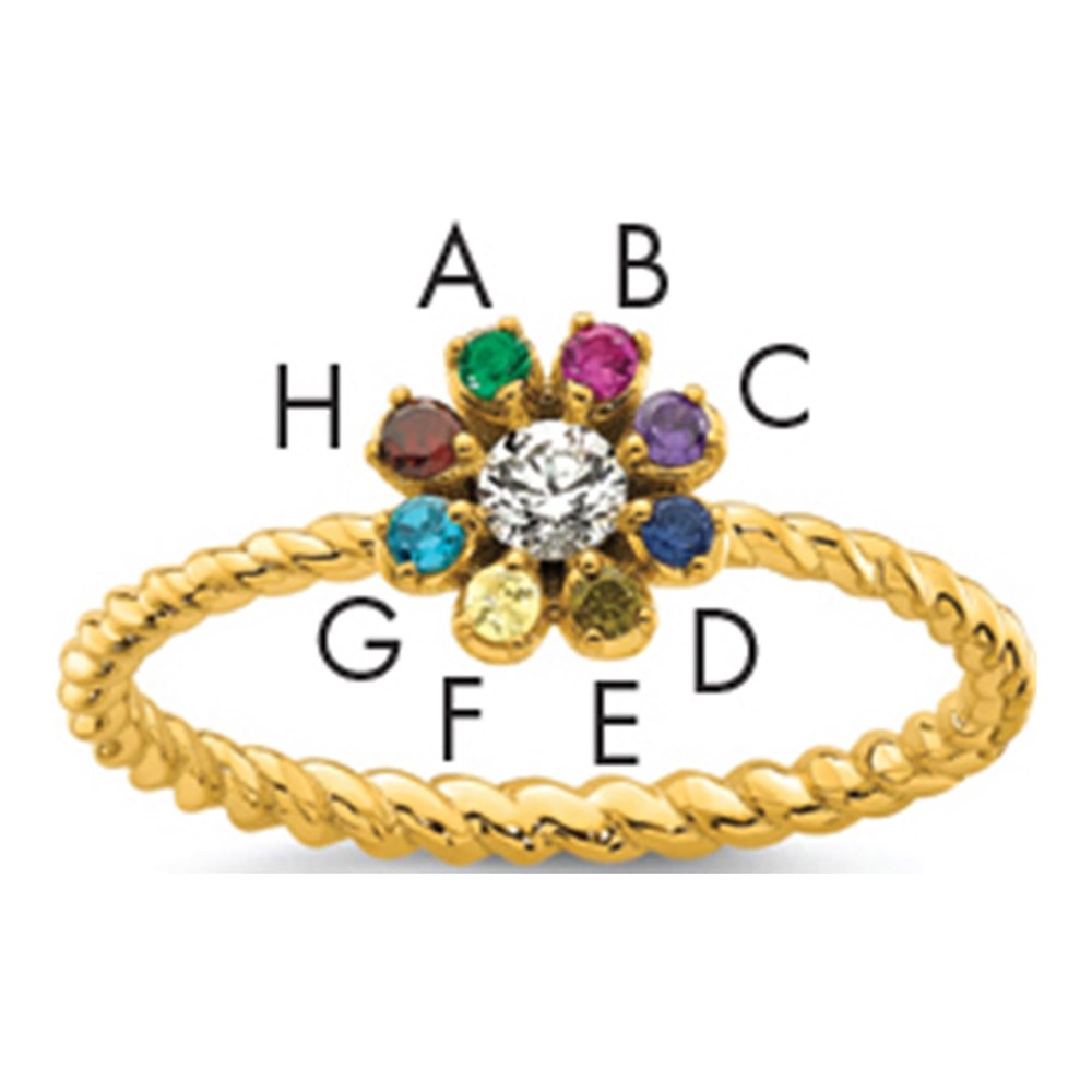 14K 8 Synthetic Birthstone Flower With 0.103ct Diamond Mother's Ring