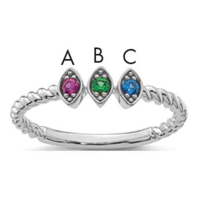 14K White Gold 3-Stone Mother's Ring Mounting