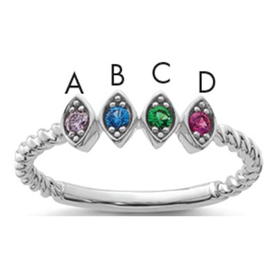 14K White Gold 4-Stone Mother's Ring