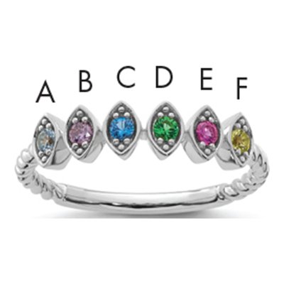 14K White Gold 6-Stone Mother's Ring