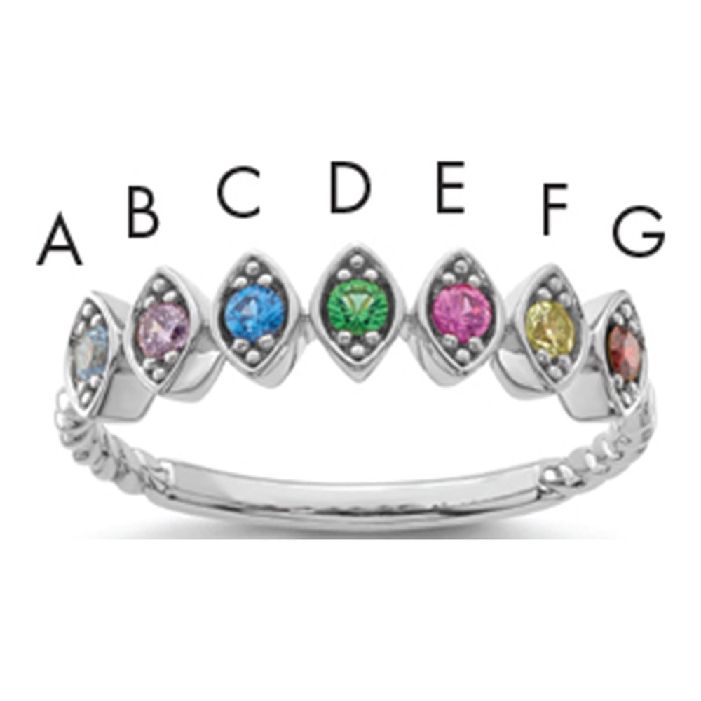 14K White Gold Rhodium-Plated 7 Birthstone Mother's Ring Mounting