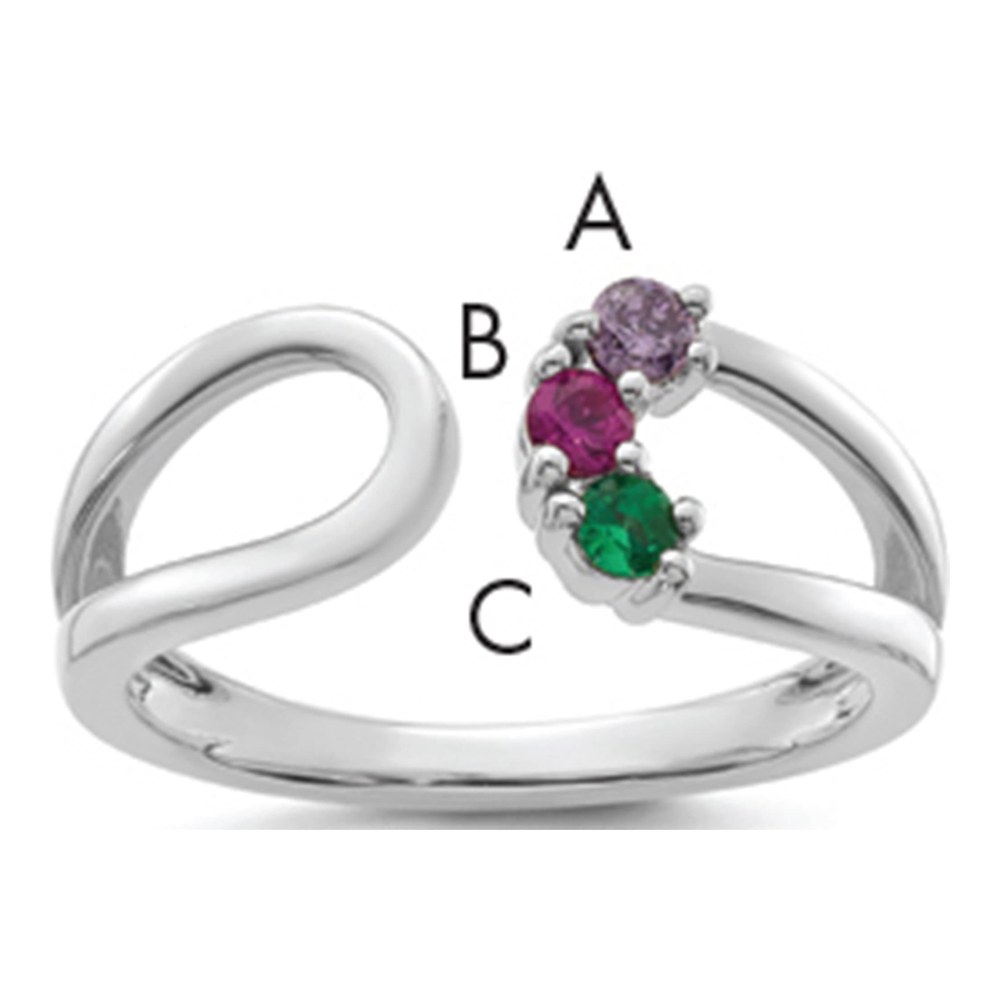 14K White Gold Rhodium-Plated 3 Genuine Birthstone Mother's Wrap Ring
