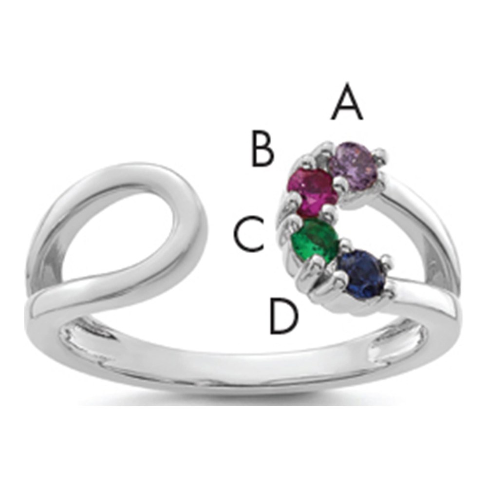 14K White Gold Rhodium-Plated 4 Synthetic Birthstone Mother's Wrap Ring