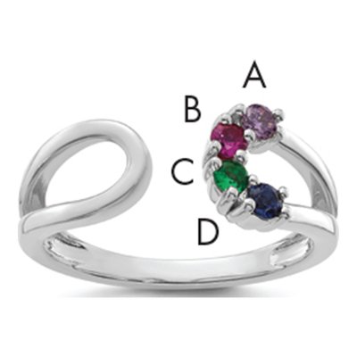14K White Gold Birthstone Mother's Wrap Ring