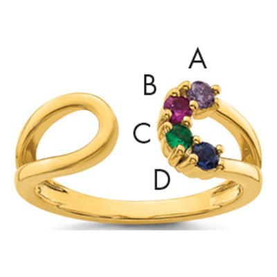 14K Yellow Gold 4-Birthstone Mother's Ring Mounting