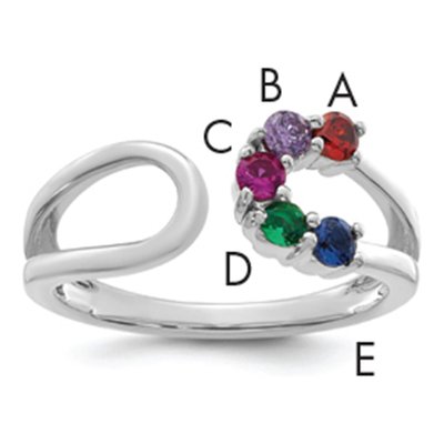 14K White Gold 5-Birthstone Mother's Ring Mounting