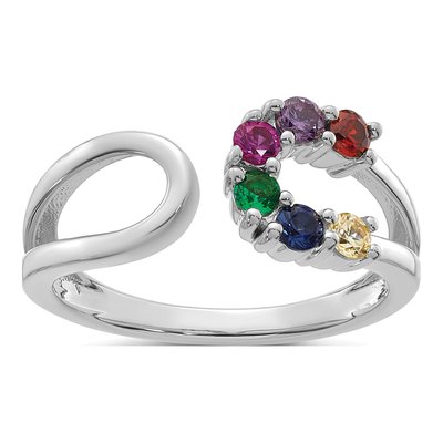 14K White Gold 6-Birthstone Mother's Ring Mounting – view 2