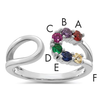 14K White Gold 6-Birthstone Mother's Ring Mounting