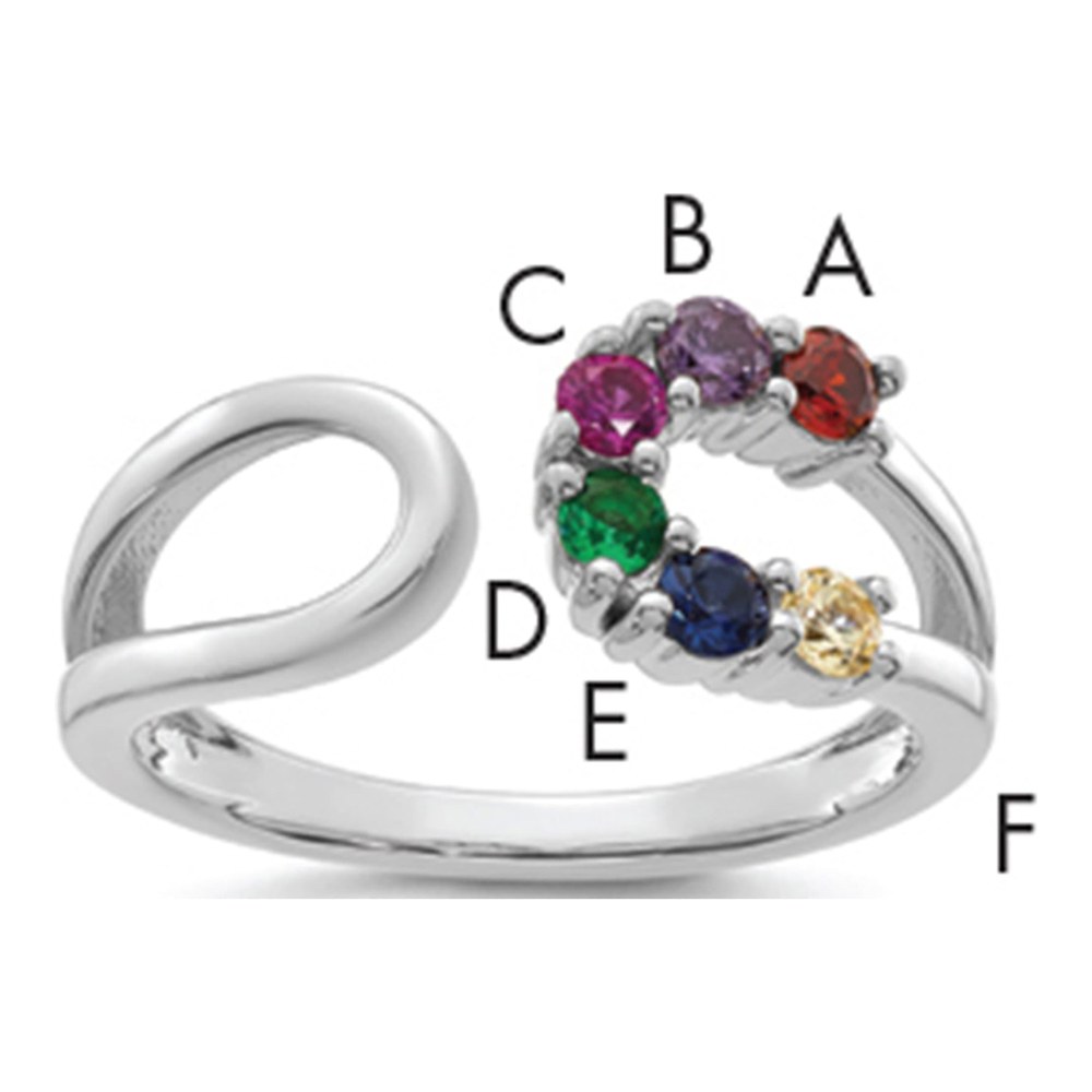 14K White Gold Rhodium-Plated 6 Synthetic Birthstone Mother's Wrap Ring