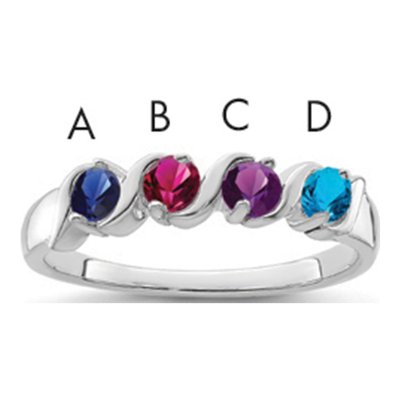 Sterling Silver 4 Stone Mother's Ring, Personalized