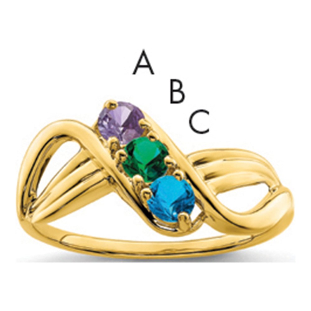 14K Synthetic 3 Stone Family Jewelry Ring