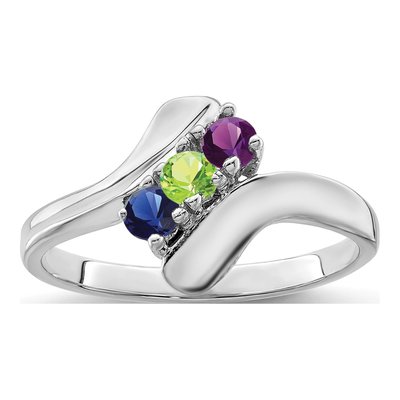Sterling Silver or 14K White Gold 3-Stone Mother's Ring – view 2