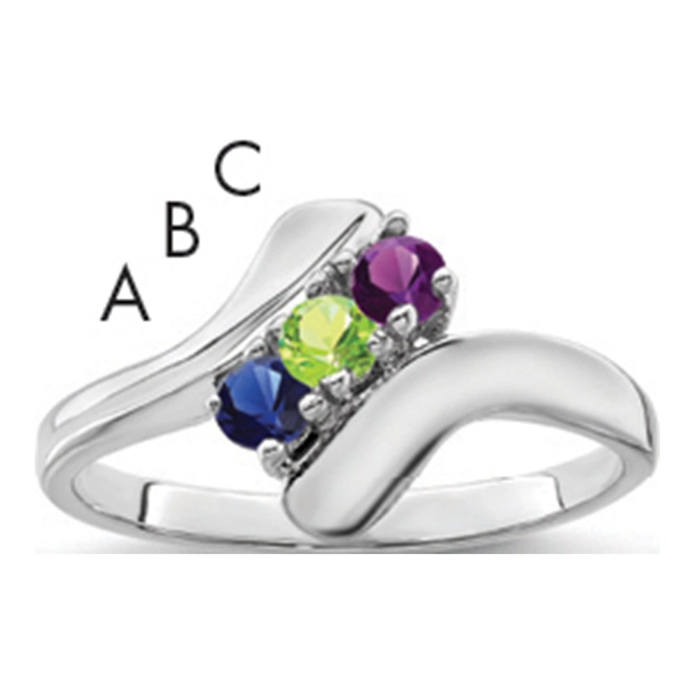 Sterling Silver or 14K White Gold 3-Stone Mother's Ring