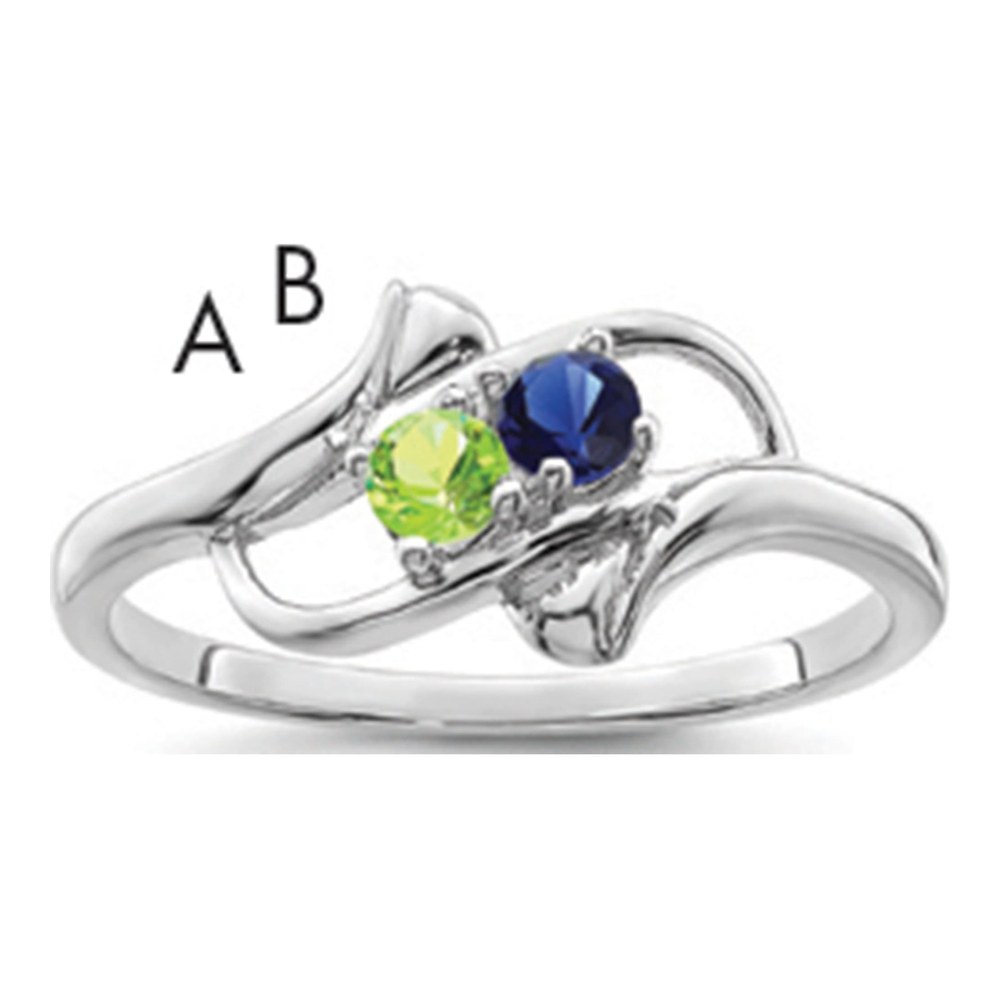Sterling Silver Rhodium-Plated Genuine 2 Stone Mother's Ring