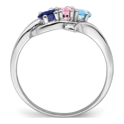 Sterling Silver Rhodium-Plated Synthetic 3 Stone Mother's Ring – view 3