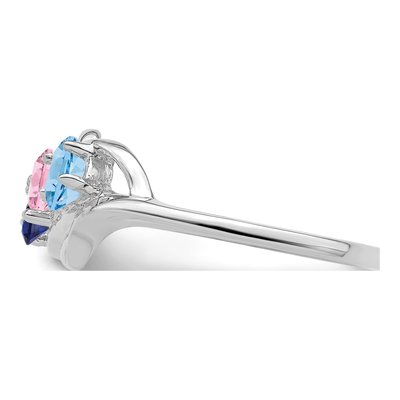 Sterling Silver Rhodium-Plated Synthetic 3 Stone Mother's Ring – view 4