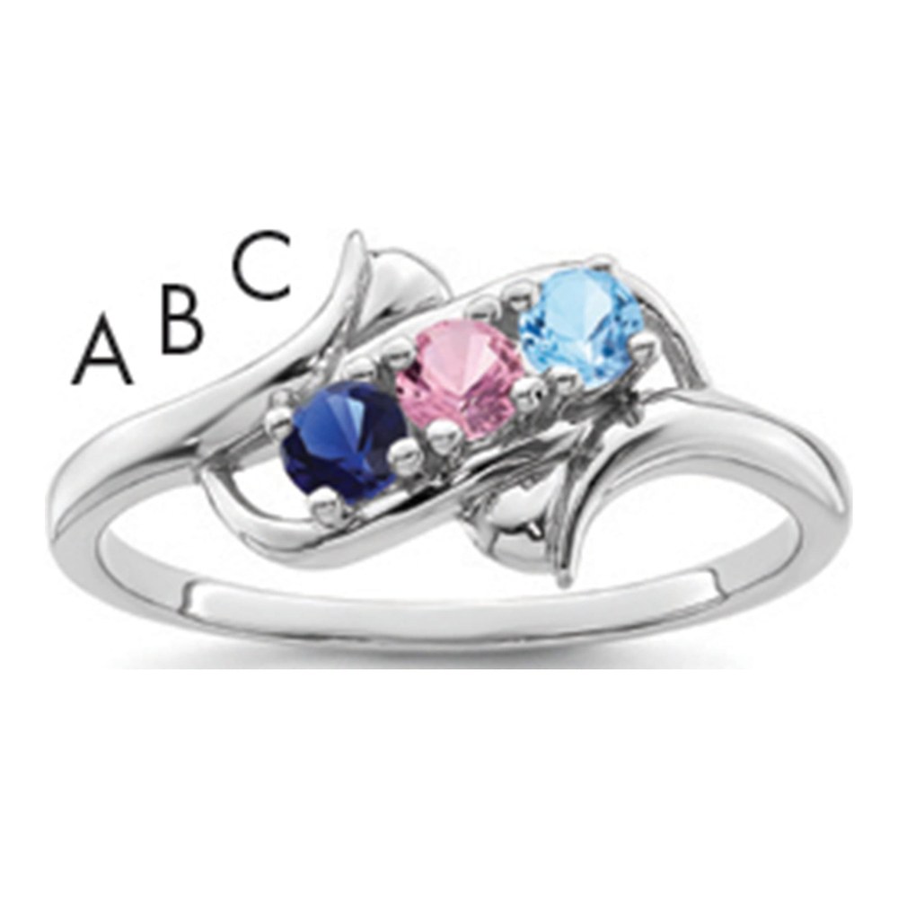 Sterling Silver Rhodium-Plated Synthetic 3 Stone Mother's Ring
