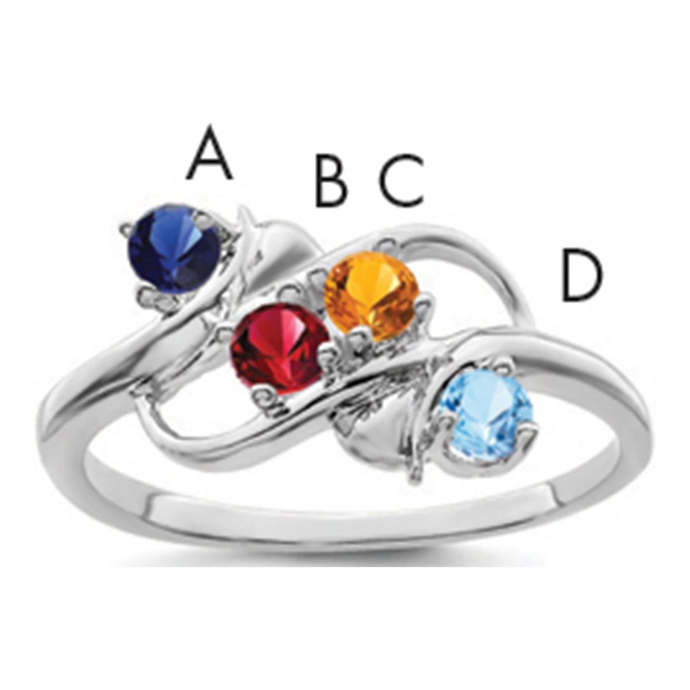 Sterling Silver Rhodium-Plated Genuine 4 Stone Mother's Ring