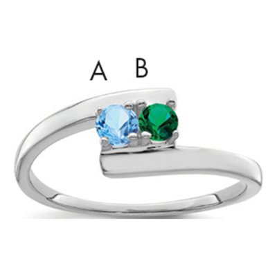 Sterling Silver or 14K White Gold 2-Stone Mother's Ring