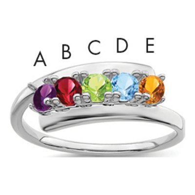 14K White Gold 5-Stone Mother's Ring Mounting – view 2