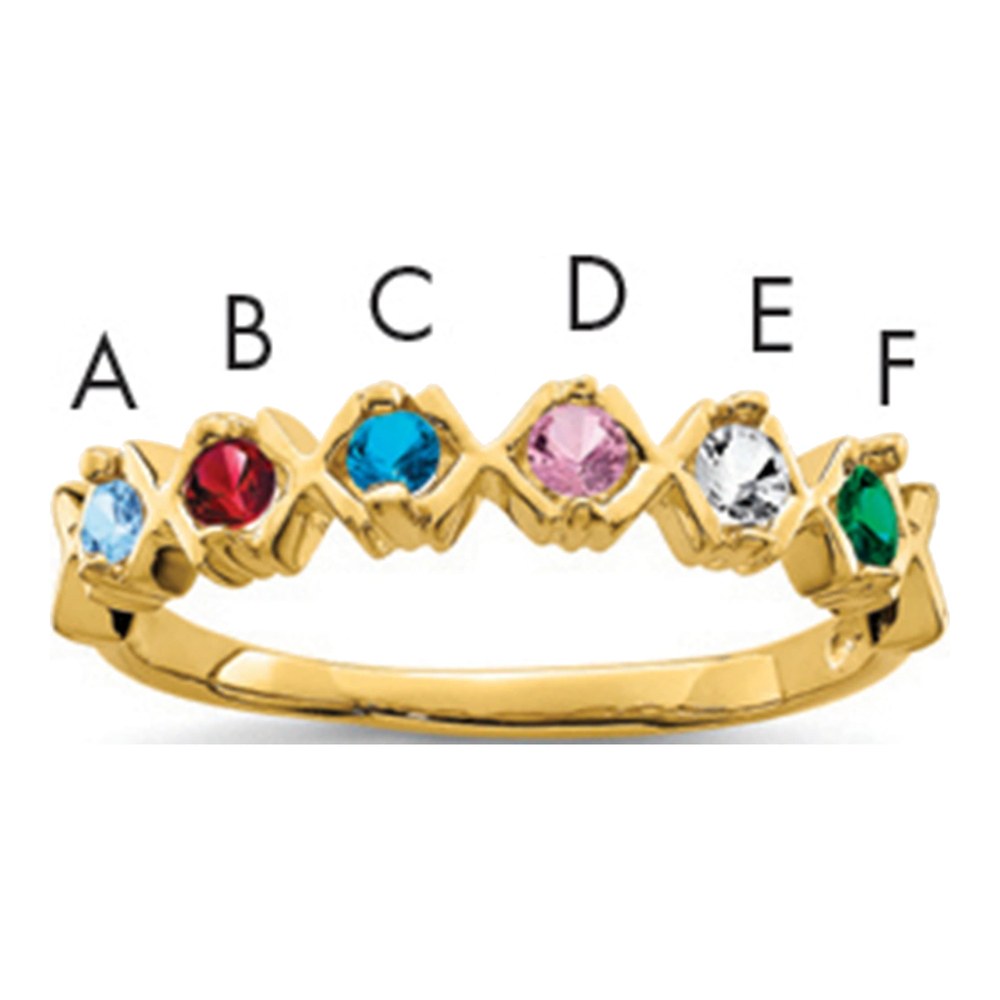 14k Yellow Gold Family Ring with Simulated Stones