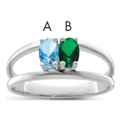 Sterling Silver or 14K White Gold 2-Stone Mother's Ring