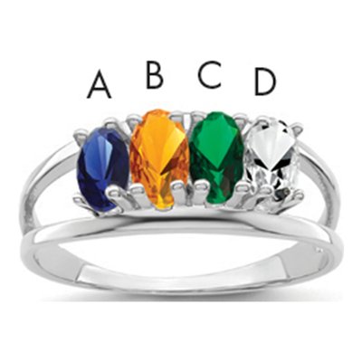 Sterling Silver or 14K White Gold 4-Stone Mother's Ring