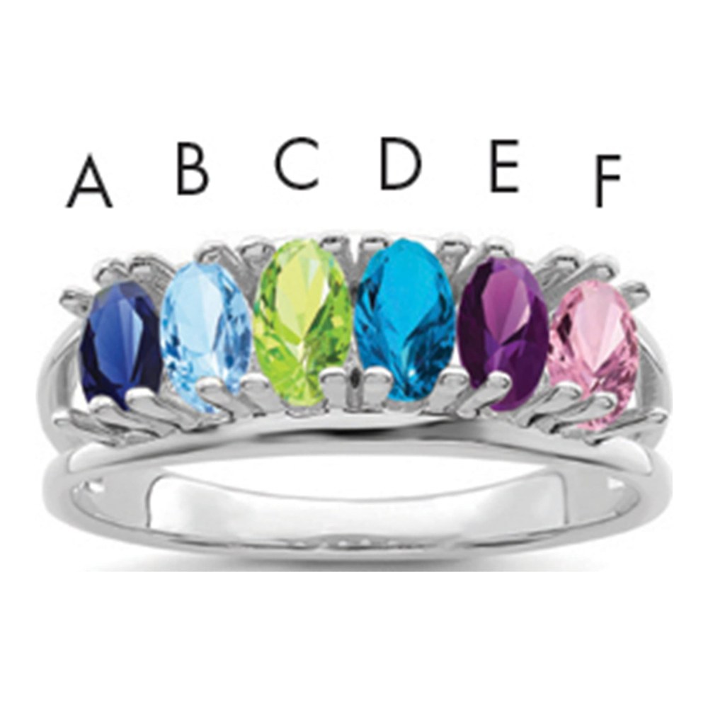 14K White Gold Rhodium-Plated 5x3mm Oval Synthetic Family Jewelry Ring