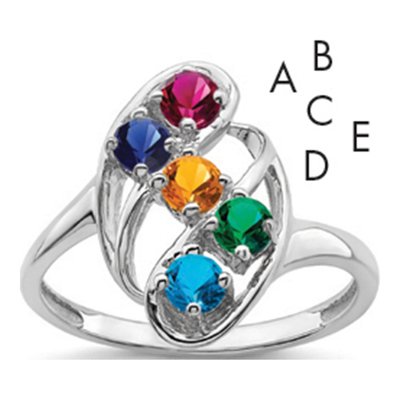 Sterling Silver or 14K White Gold 5-Stone Mother's Ring