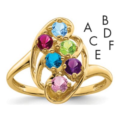 14K Yellow Gold 6-Stone Mother's Ring