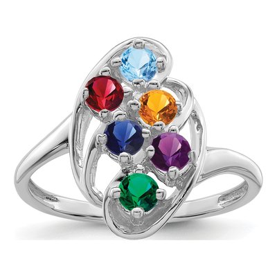 Sterling Silver or 14K White Gold 6-Stone Mother's Ring – view 2