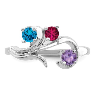 Sterling Silver or 14K White Gold 3-Stone Mother's Ring – view 5