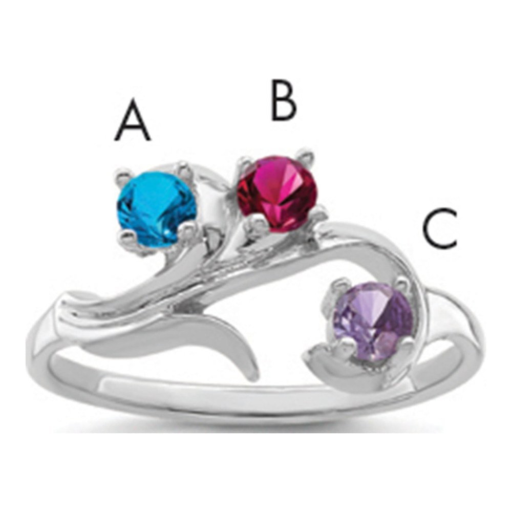 Sterling Silver or 14K White Gold 3-Stone Mother's Ring