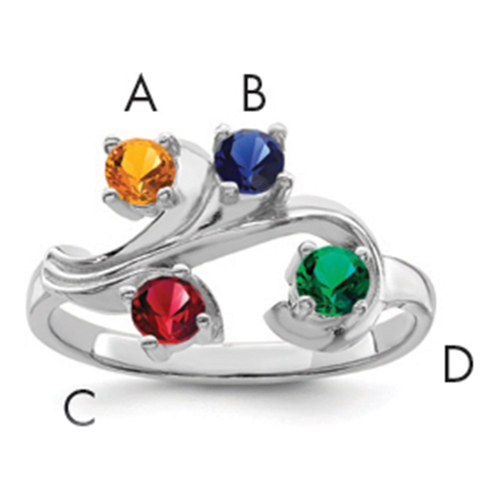 Sterling Silver or 14K White Gold 4-Stone Mother's Ring