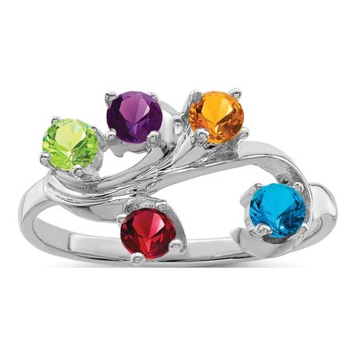 Sterling Silver or 14K White Gold 5-Stone Mother's Ring – view 2