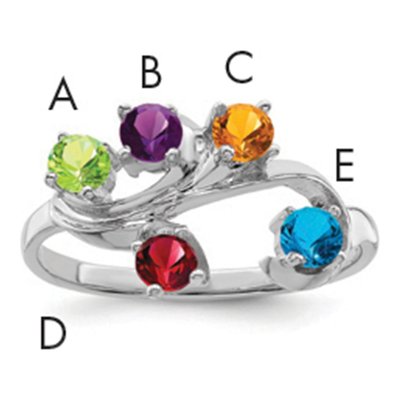 Sterling Silver or 14K White Gold 5-Stone Mother's Ring