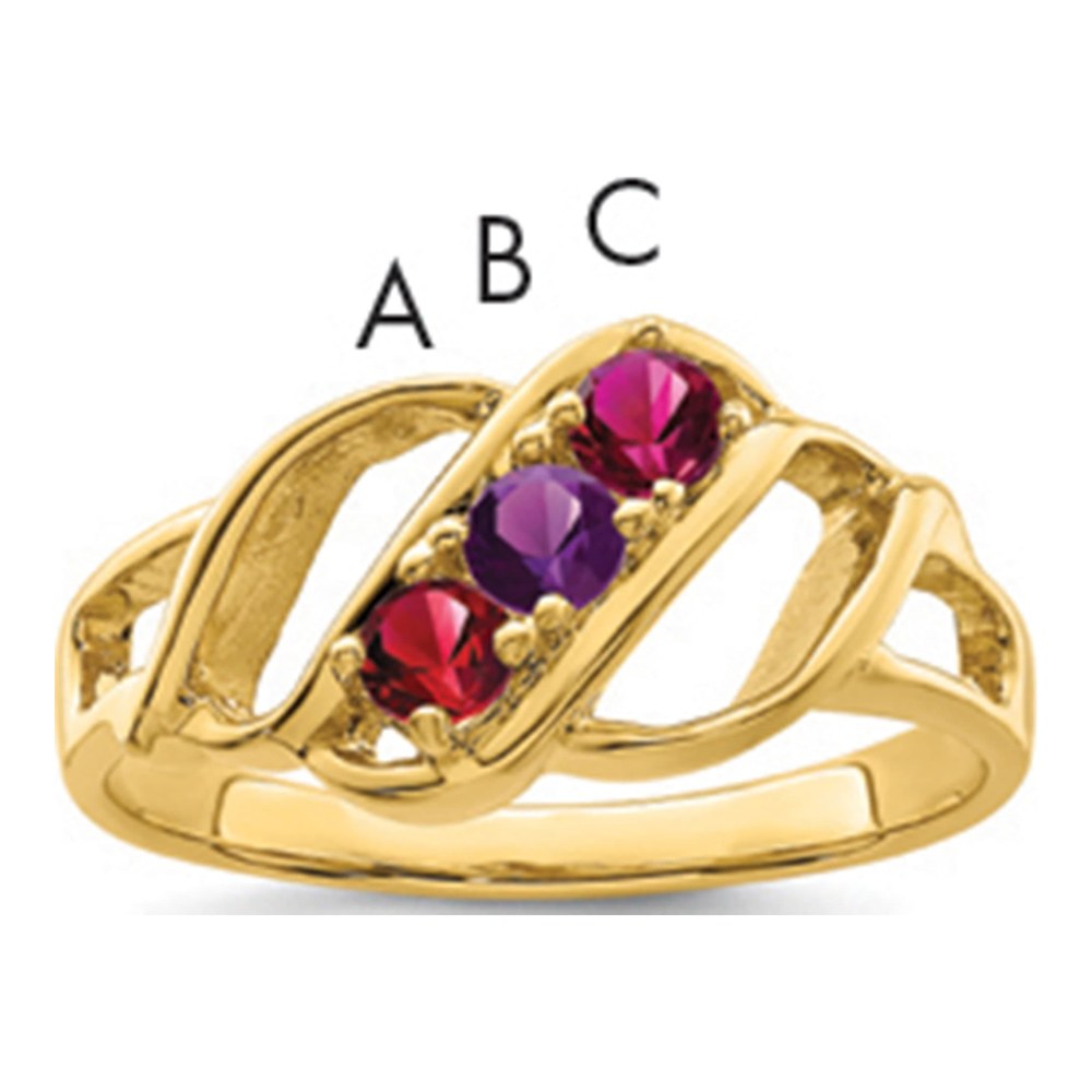 14K Genuine 3 Stone Mother's Ring