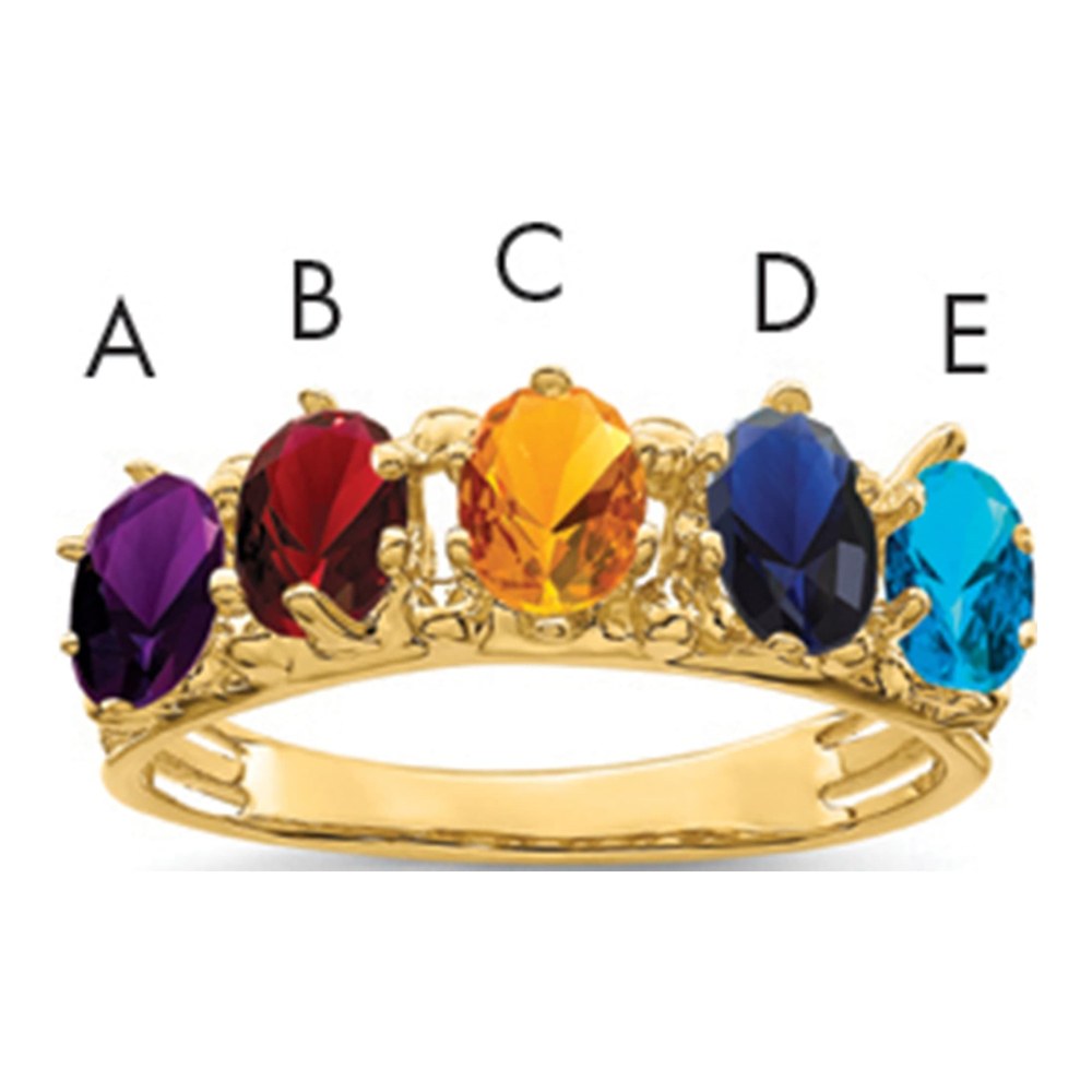 14K 5 Genuine Stone Family Ring