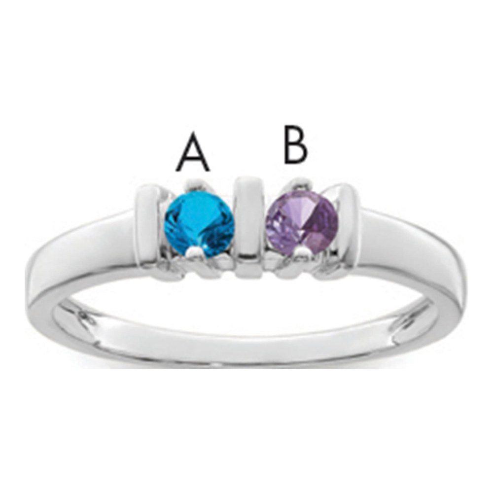 14K White Gold Rhodium-Plated Genuine 2 Stone Mother's Ring