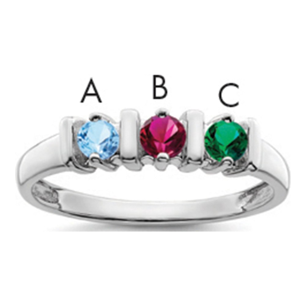 Sterling Silver or 14K White Gold 3-Stone Mother's Ring