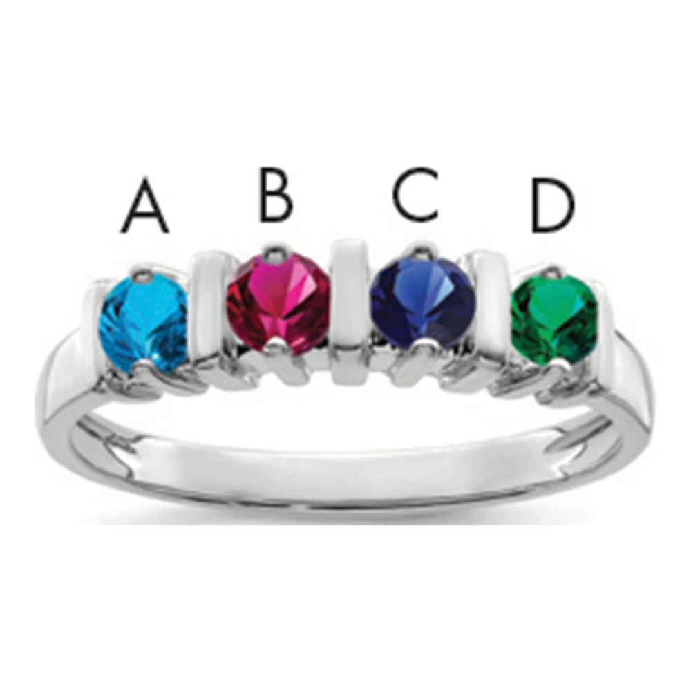 Sterling Silver Rhodium-Plated Synthetic 4 Stone Mother's Ring