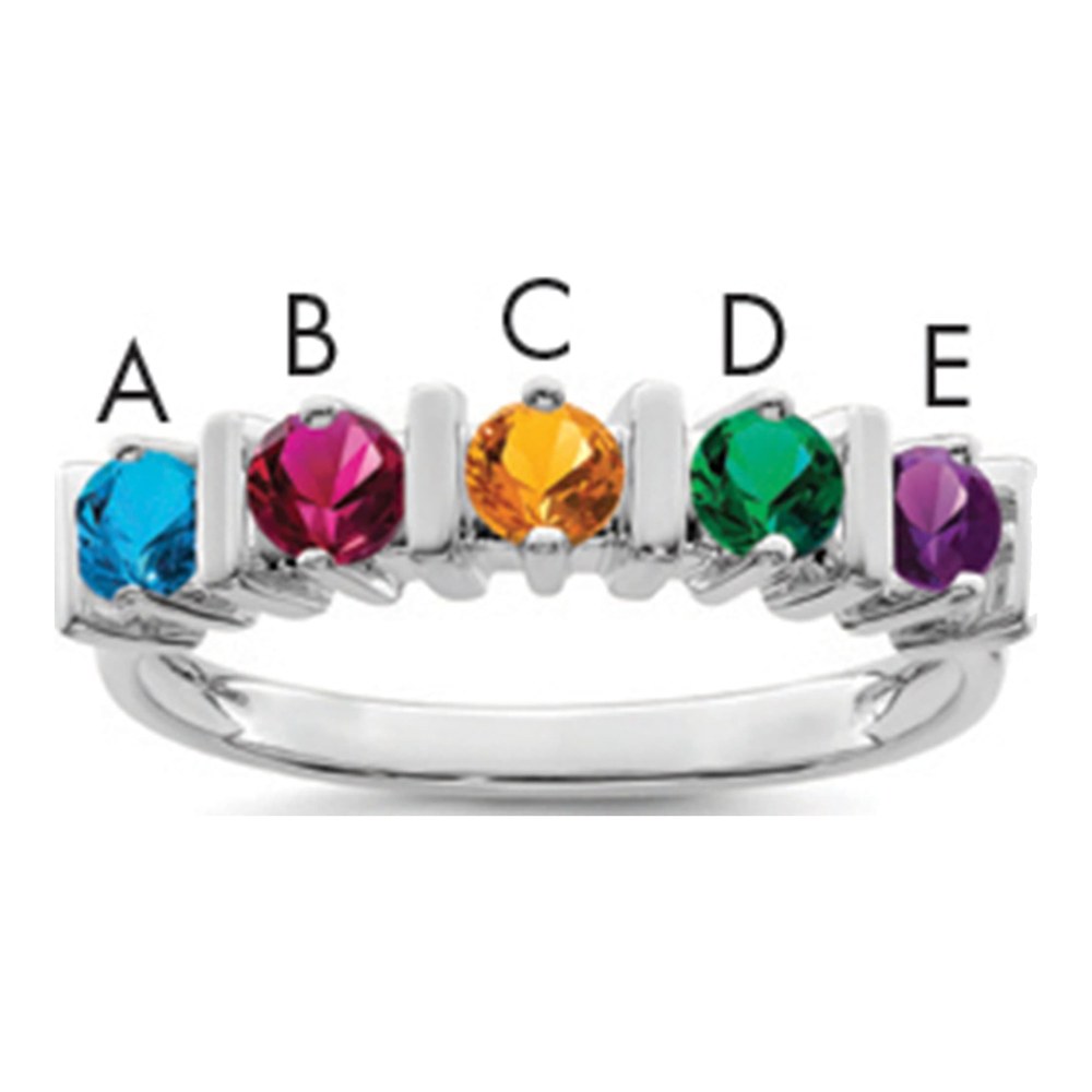 Sterling Silver Rhodium-Plated Synthetic 5 Stone Mother's Ring