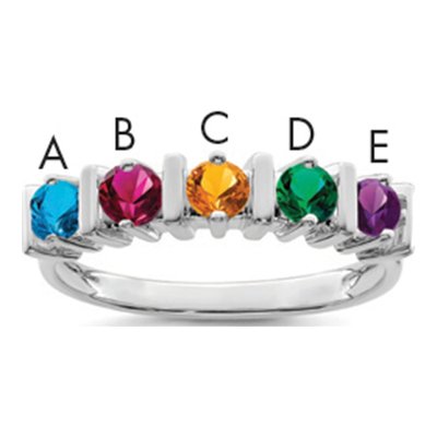 Sterling Silver or 14K White Gold 5-Stone Mother's Ring